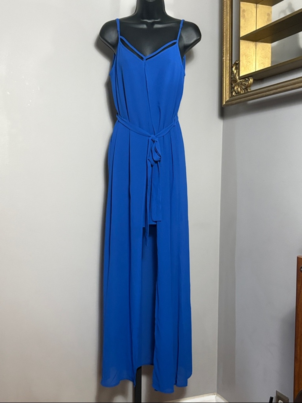 Naked Zebra Small Royal Blue Sleeveless High Low Dress with Tie Waist